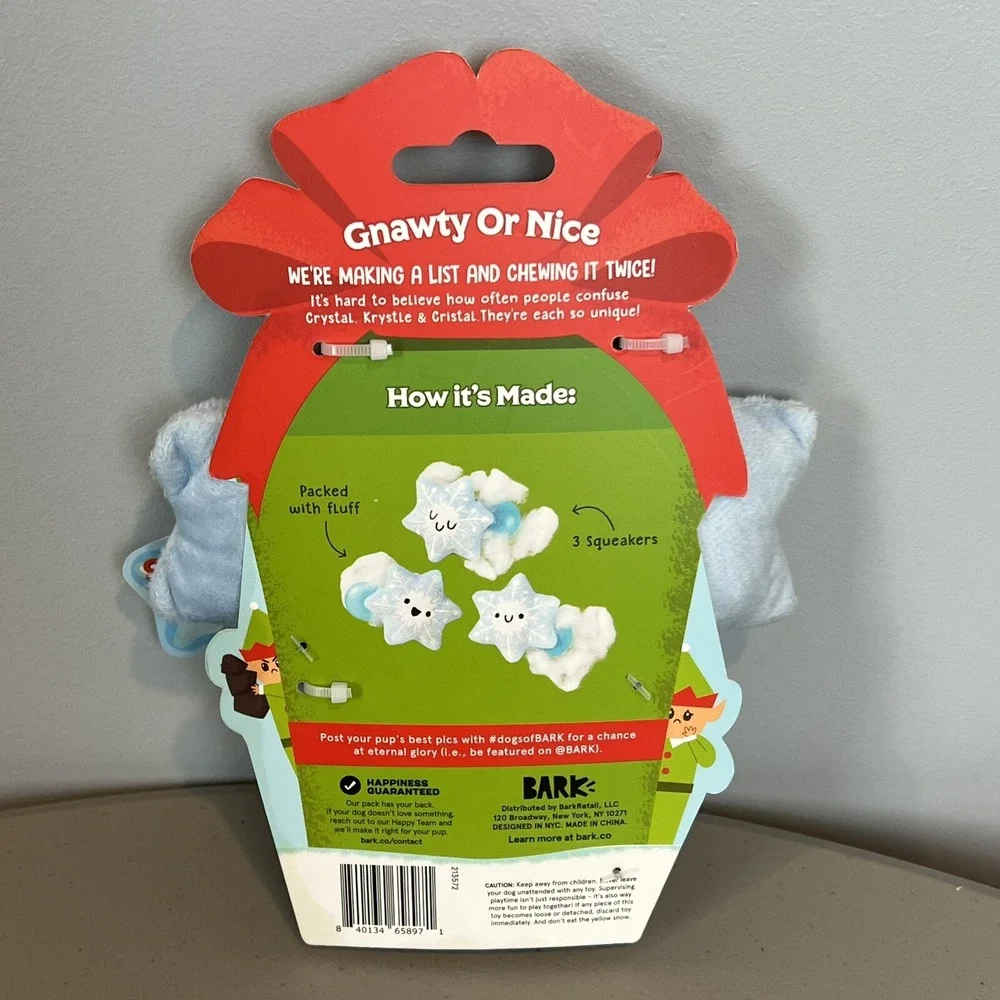 BARK Gnawty or Nice Winter Snowflakes Trio Christmas Dog Toy New Barkbox